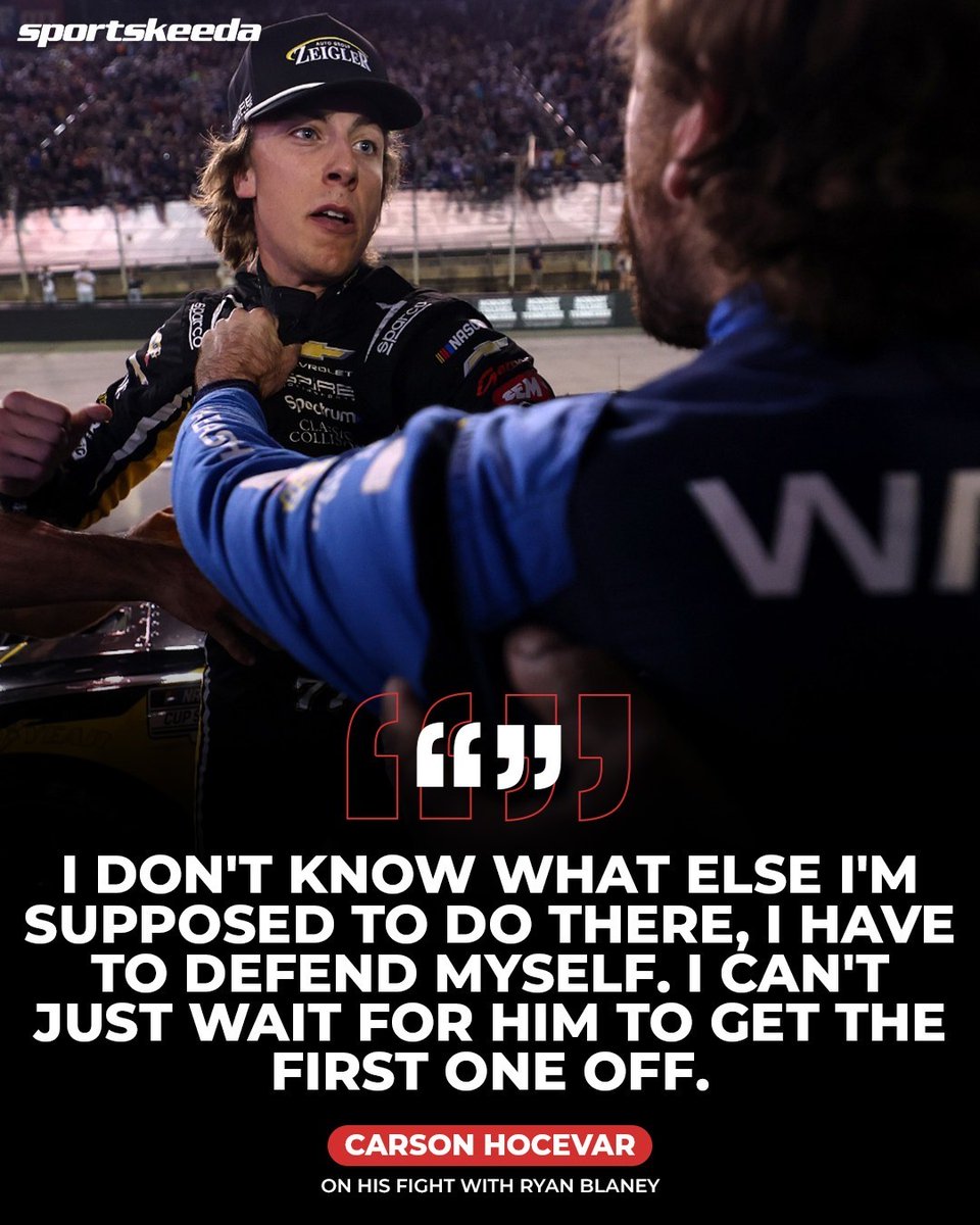 NASCARatSK's tweet photo. Carson Hocevar DEFENDS HIS PUNCH on Ryan Blaney after their heated Bristol confrontation 😳🏁

#NASCAR #RyanBlaney #CarsonHocevar https://t.co/drM9dr04PP