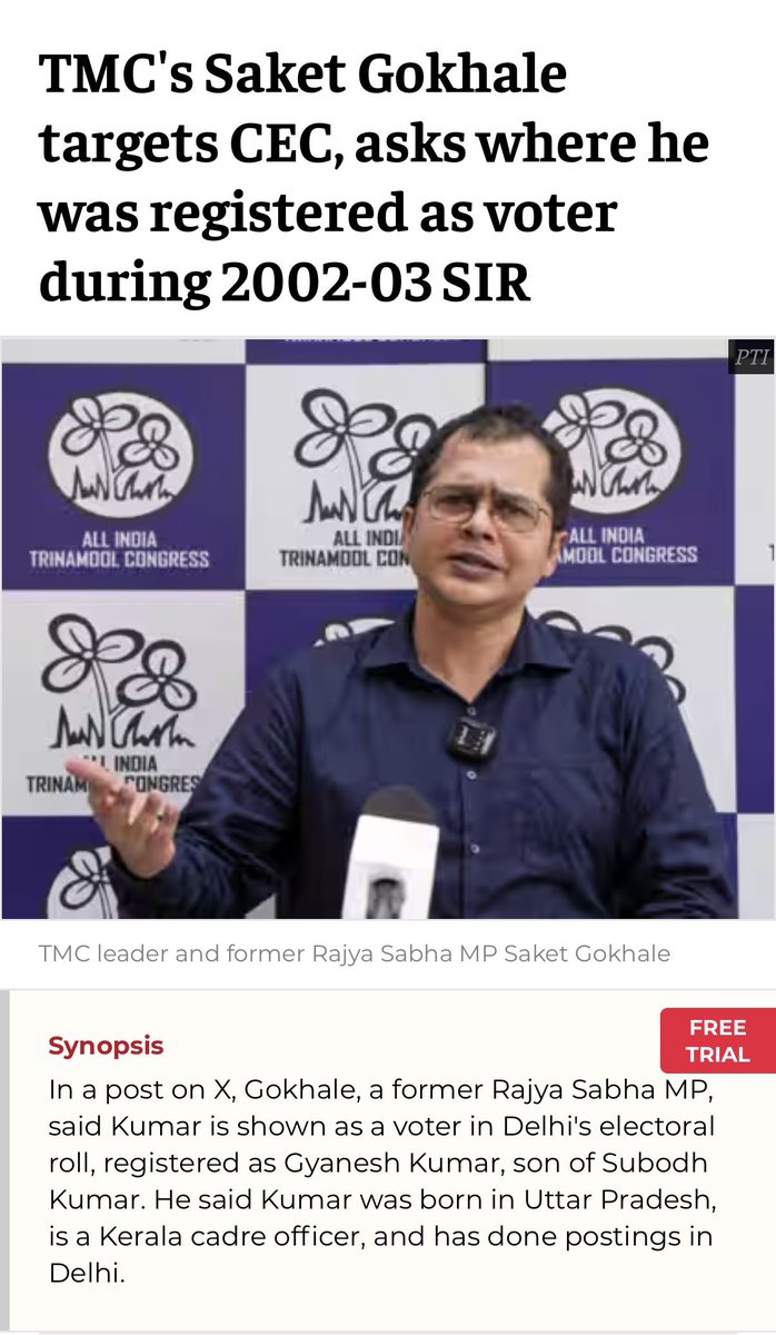 SaketGokhale's tweet photo. It’s been over 24 hours & ECI has NOT said a single word about where CEC Gyanesh Kumar was registered as a voter during the 2002-03 SIR.

The rules must be the same for everyone.

Why is the ECI silent? 

We deserve to know whether Gyanesh Kumar is a citizen of India or not.