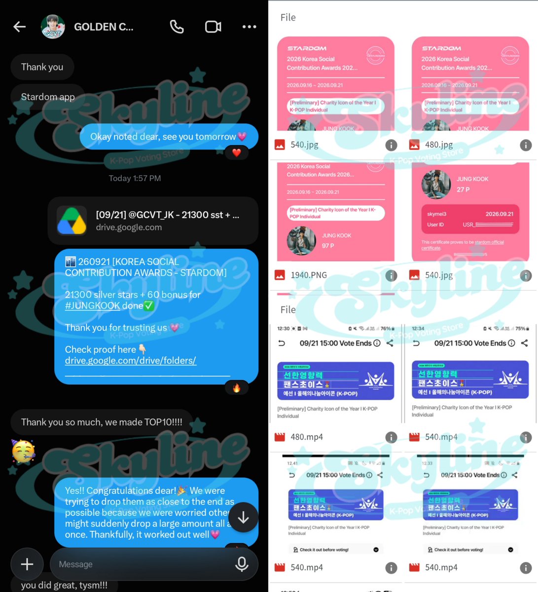 skylinevote's tweet photo. Thank you @GCVT_JK 💓 for purchase silver Stardom at skyline🏙️
21.300 silver star + bonus for #JUNGKOOK
2026 Korea Social Contribution Awards | K-POP Individual✅
#skylineproofs https://t.co/9l4674DSP4
