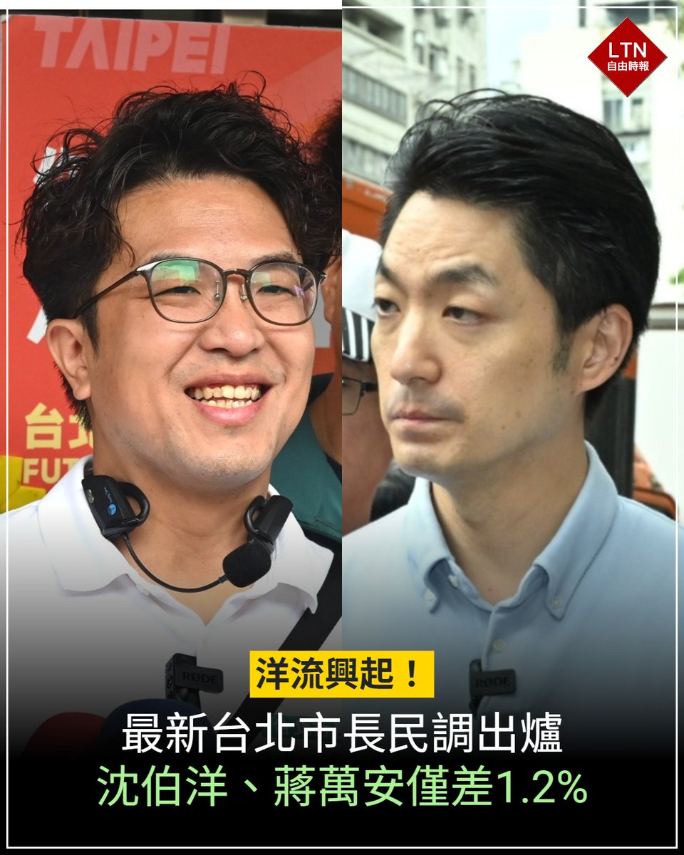ltntw's tweet photo. 誰說洋流都是蟑螂、老鼠！沈伯洋和蔣萬安的最新民調在誤差範圍內了！

圖文報導：https://t.co/IG47KdTRlV

#台灣 #Taiwan #沈伯洋 #蔣萬安 https://t.co/Spjf3TU2nq