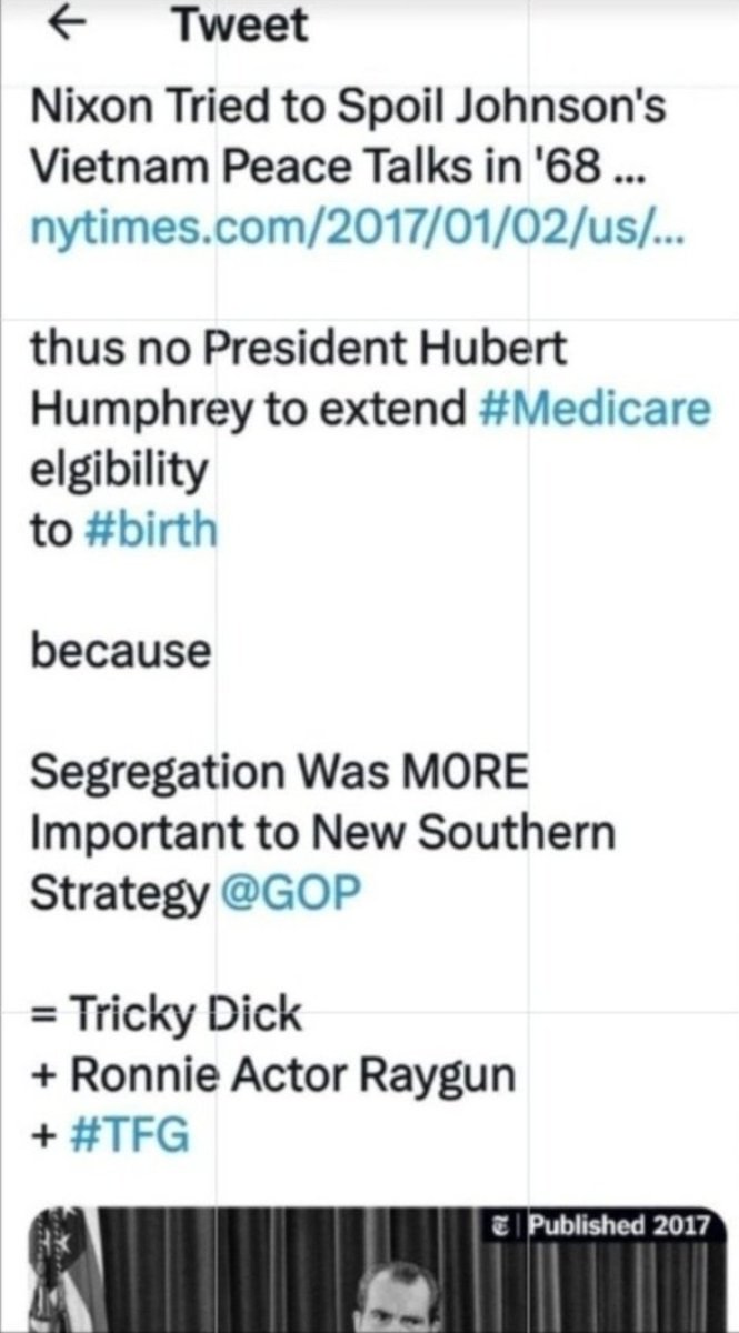 rossow_mark's tweet photo. @CliffW08950229 #History
Tricky Dick #Nixon blocked the #MedicareForAll that the planned #HubertHumphrey Presidency would have given U.S.
because #Segregation was central to the #Republican #Southern #Strategy
~▪︎~ https://t.co/RuJyBb1O1g