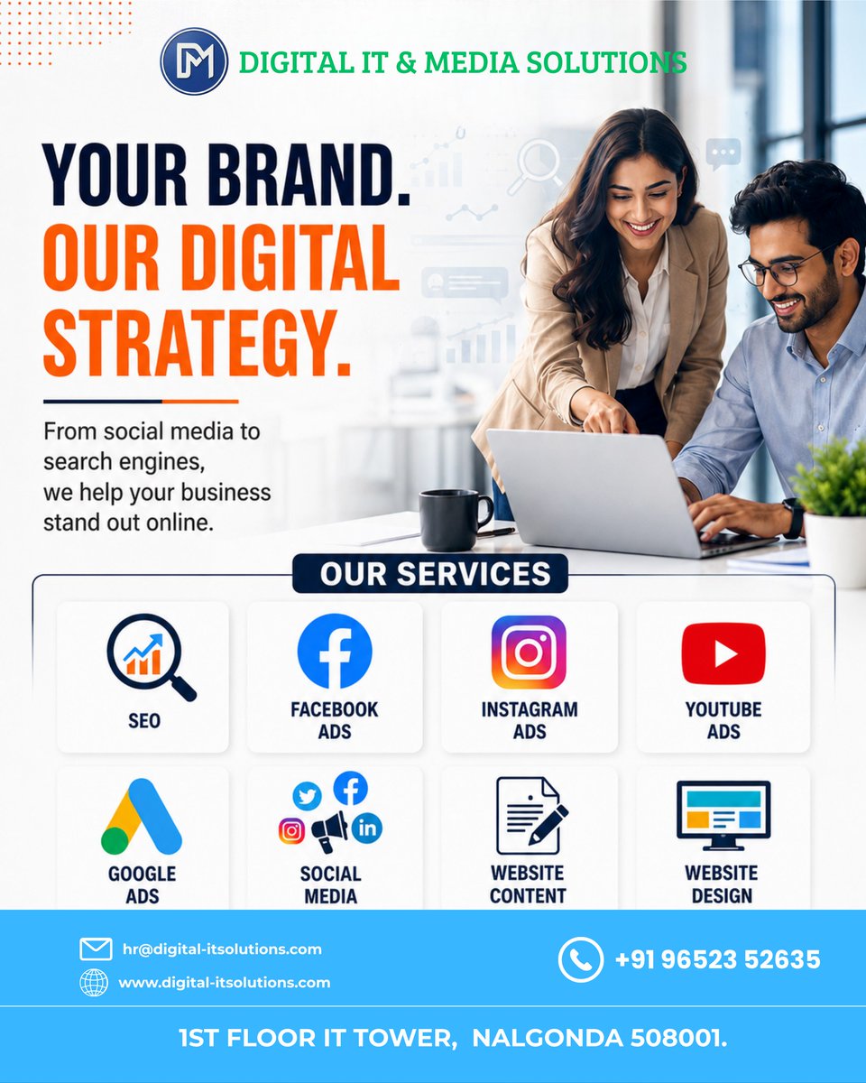 addisonwhiteugr's tweet photo. Your brand, our digital strategy. Digital IT &amp; Media Solutions helps your business stand out and grow online through SEO, social media marketing, paid ads, website design, and content. Ready to elevate your online presence? Contact us: +91 96523 https://t.co/hDgdICqq1j