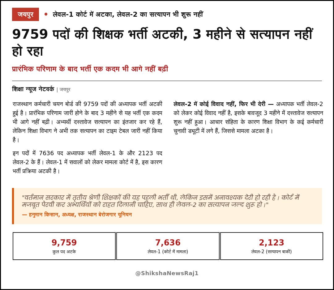 napsa_04_'s tweet photo. ना हम आगे की कोई  तैयारी कर पा रहे है और ना आप इस भर्ती को आगे बढ़ा रहे हो, हमे ऐसे ही कब तक सिर्फ इंतजार ही करना पड़ेगा है
  कोर्ट की हर सुनवाई की तारीख में यह उम्मीद लगाते है कि इस बार मामला निपट जाएगा प्लीज सर आगे की सुनवाई में मजबूत पैरवी करके स्टे हटवा दो
@alokrajRSSB https://t.co/fYnCBi9hL5