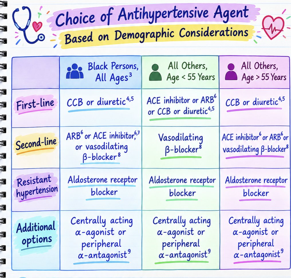 doctorinstaha's tweet photo. Choice of Antihypertensive Agents Based on Demographic Considerations

#Hypertension #Antihypertensives #Cardiology #MedEd #InternalMedicine #DoctorInsta https://t.co/WFfaIHgWSN