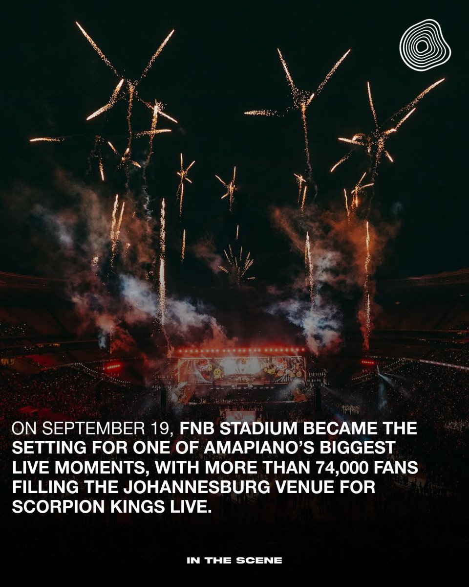 INTHESCENEMAG's tweet photo. On September 19, DJ Maphorisa and Kabza De Small brought Scorpion Kings Live to FNB Stadium, with 74,000+ people turning out for a celebration of Amapiano and South African music.  

#ScorpionKings https://t.co/ZTo1o2y6Ey