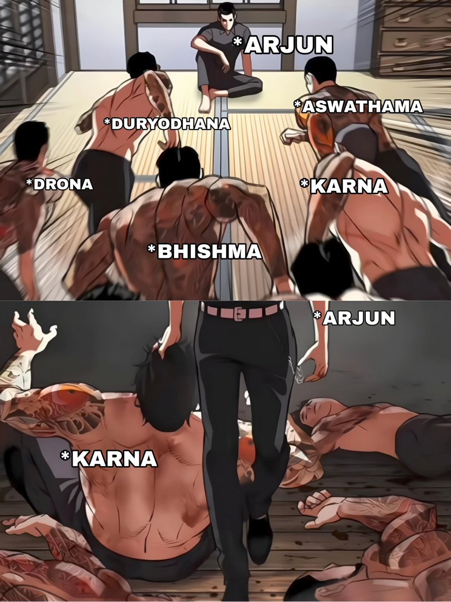 im_mahi0's tweet photo. Arjuna single handedly defeated everyone in the VIRAT YUDDH. In recent years Karna's image has been portrayed inaccurately in serials and movies. There is no doubt that he was extremely charitable, but that doesn't mean he was the greatest or great warrior, he was biggest ADHARMI https://t.co/UzkyKnV6xo