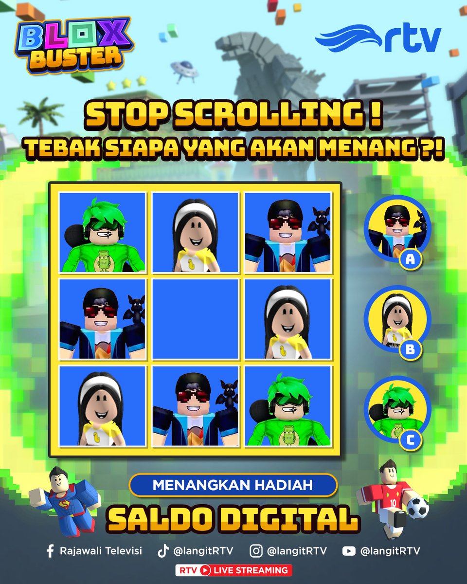 langitRTV's tweet photo. Siapa yang mau saldo digital? Cek instagram RTV untuk mekanisme &amp; ikutan kuisnya yaa! 

#SerunyaBersama #BloxBusterRTV #KuisBloxBusterRTV https://t.co/dVqXHb4Wca