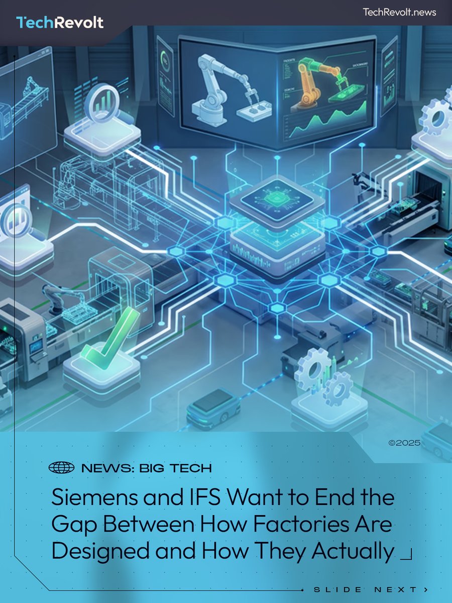 luquinhalapleto's tweet photo. Every manufacturer knows the gap, even if they don't talk about it publicly. The factory that gets built is never quite the factory that was designed, and equipment degrades in ways simulation never predicted. Siemens and IFS just partnered to https://t.co/GfccryPBnf