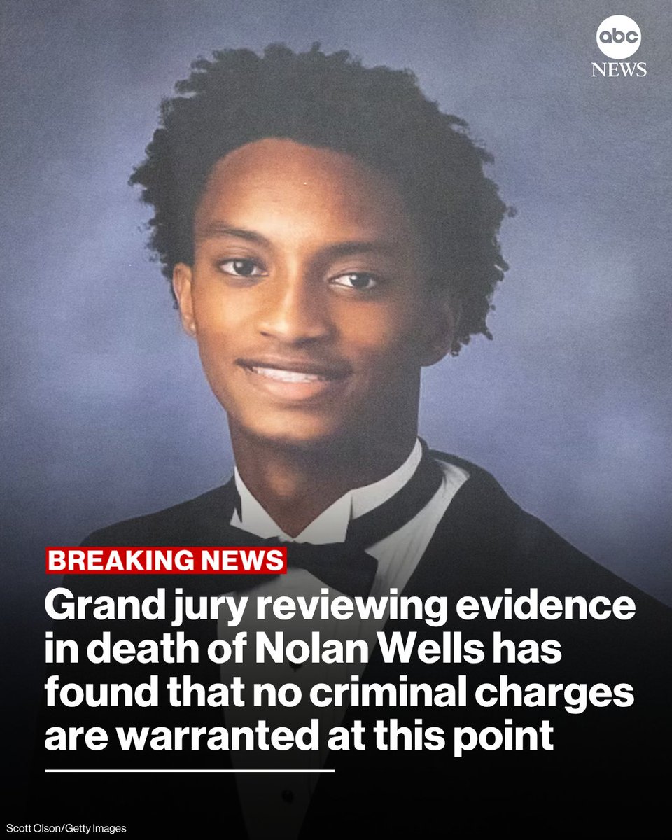 ABC's tweet photo. BREAKING: The grand jury reviewing the evidence in the death of Nolan Wells has found that, based on all the evidence they reviewed, no criminal charges are warranted at this point, according to the Jackson County Grand Jury Report.

Read more: https://t.co/GDaRraCVsN https://t.co/9lBDVfXpu5