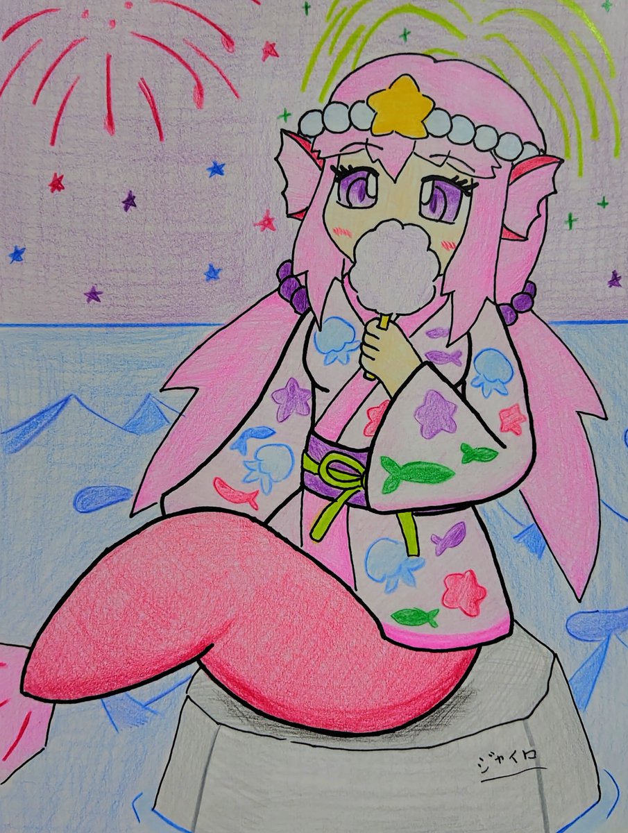 eUwHqrQJF1wVeSp's tweet photo. #ツリーフォレス物語

今回の投稿は「ミルキー」の浴衣バージョン。
海の上から花火と星空を眺めて夏の夜を過ごしています。
浴衣はピンクを基調とした、魚の模様が描かれたデザインでまとめました。

そして、この投稿で今年の夏物は最後となります。
来年も色々な夏物を描いていきたいですね。 https://t.co/ir7HQN5991