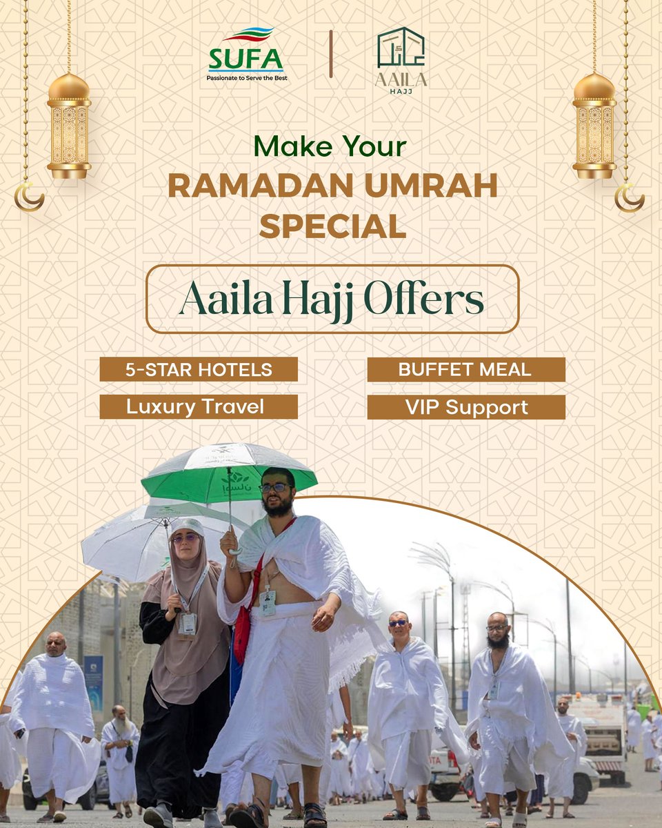 Adellnos's tweet photo. | Aaila Hajj by Sufa International |
We are proud to be the first choice of hundreds of pilgrims going to Makkah. Aaila Hajj brings you joy with exceptional services and the utmost care during the trip. We offer customized Umrah packages, where you https://t.co/HnXFRXZwNx