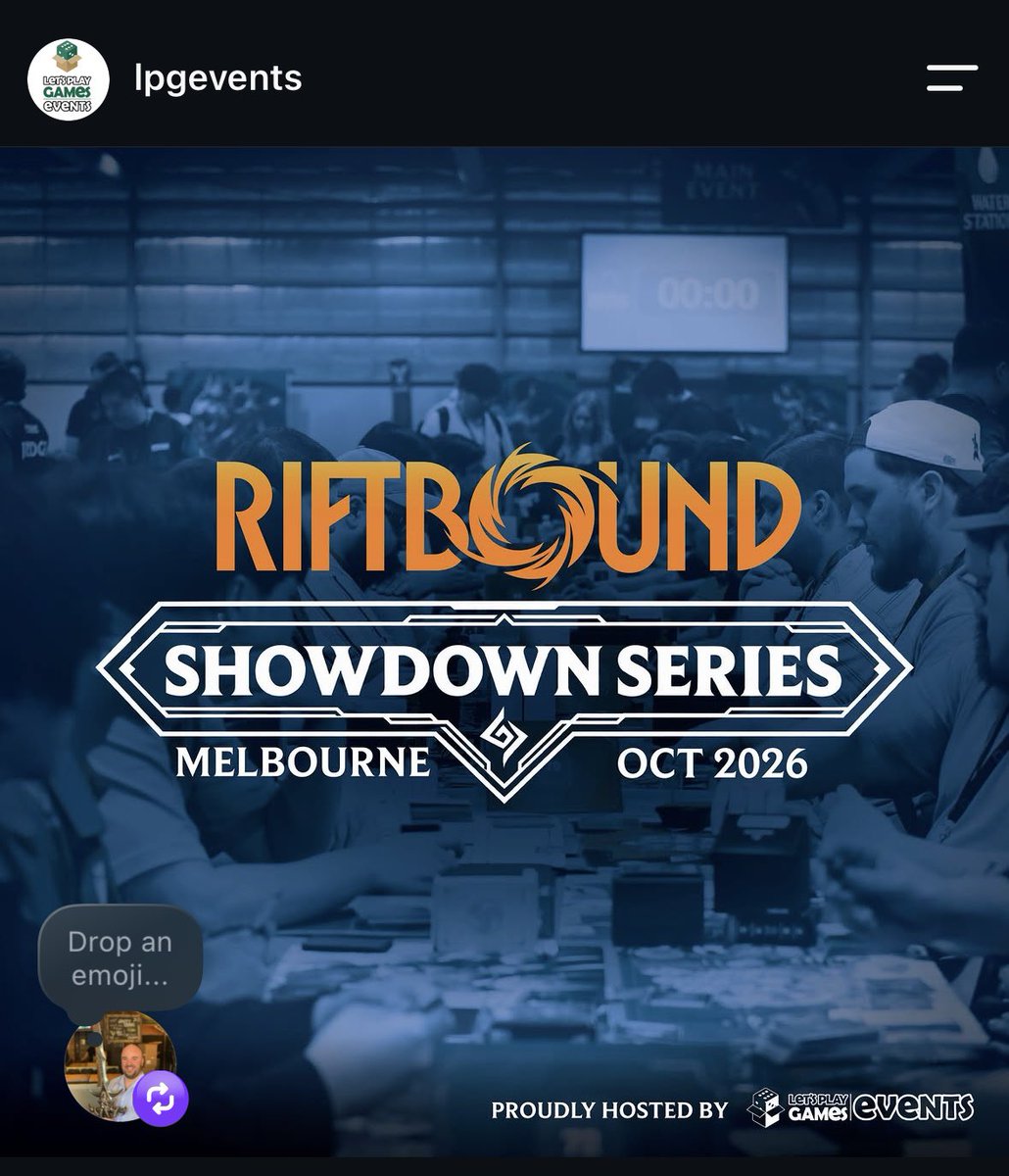 LHP64D's tweet photo. AUSTRALIA’S FIRST RIFTBOUND SHOWDOWN!!

Just announced, tickets on sale tomorrow the 23rd September!

And in Melbourne 😍

Who will I see there?!??

@playriftbound 
@riftboundop 
#RBVendetta https://t.co/9KAPnpRfHZ