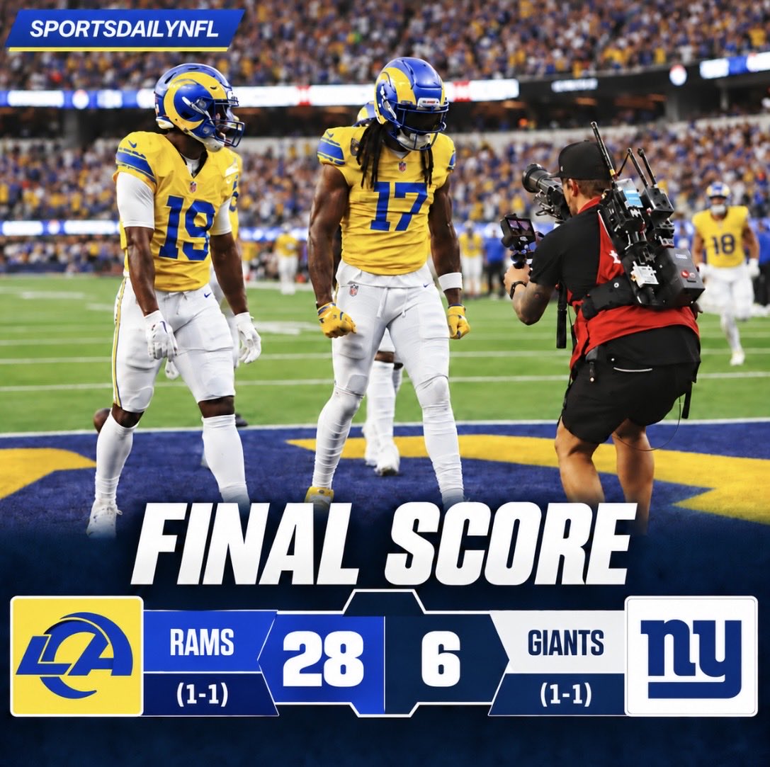 sportsdailymed's tweet photo. The Rams bounce back from a disappointing Week 1 with a convincing 28-6 win over the Giants in Week 2.
The Giants lost QB Jaxson Dart, WR Malik Nabers, and EDGE Brian Burns to injuries in this game. Dart only played the first drive.
#ramsfootball #mnf #sportsdailymedianetwork https://t.co/OfvjwjuLmF