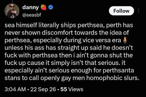 psdfans's tweet photo. Actually perth is happy that people ship him with sea
Why don’t you guys break up with your patner and start a new ship just two of you @perthppe @Sea_tawinan  #PerthSea https://t.co/RMRDwf4rSV