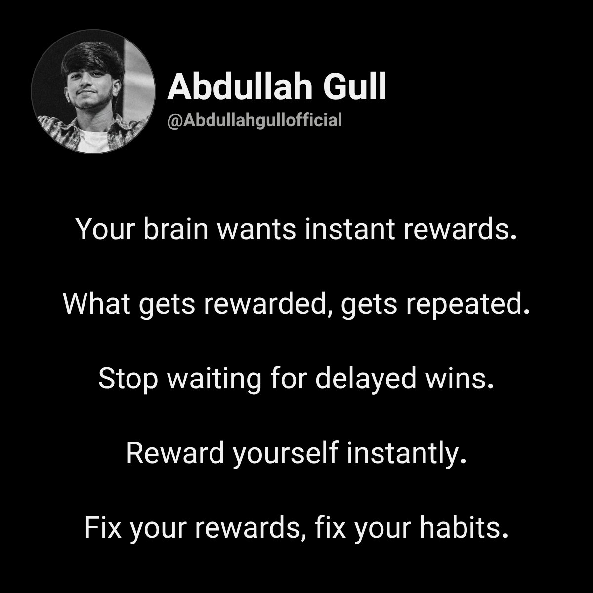 abdullahgulloff's tweet photo. Stop relying solely on delayed gratification. When you align your environment with how your brain actually works, consistency becomes effortless. Small daily rewards lead to unstoppable momentum. 🚀 https://t.co/lWSNuvWHDE