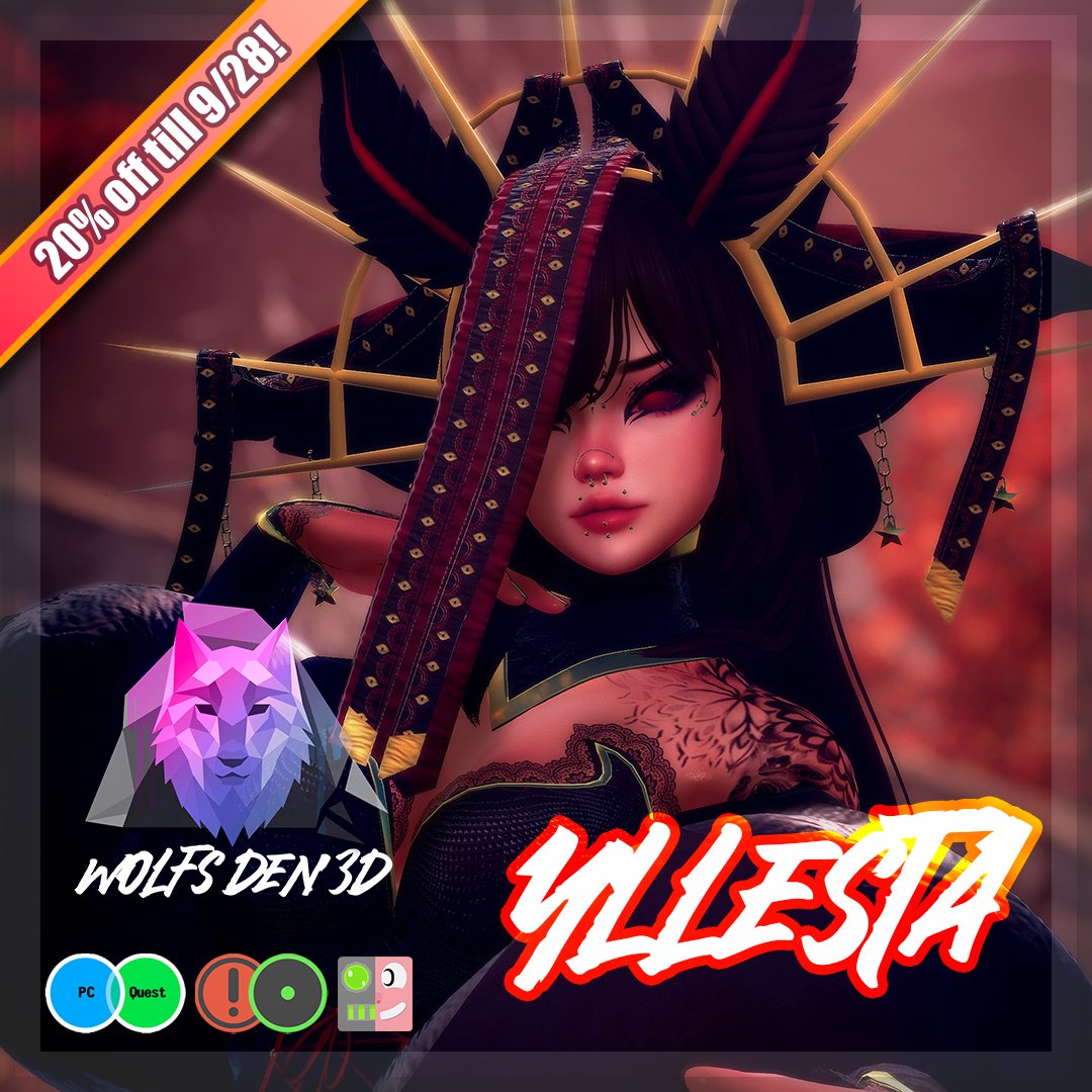 Wolfs_Den_3D's tweet photo. 💡 Yllesta, The Moth Empress - Out Now! 🪽 

🎁 For PC and VRCFT alt.
Alternate versions (Light, SFW, Opti, Quest) will launch with the update. 🧡❤️

💞 Get her exlusively on Jinxxy during her launch week at a 20% discount! - 9/21 till 9/28

🔗 👇 https://t.co/AnKP7Q92fE