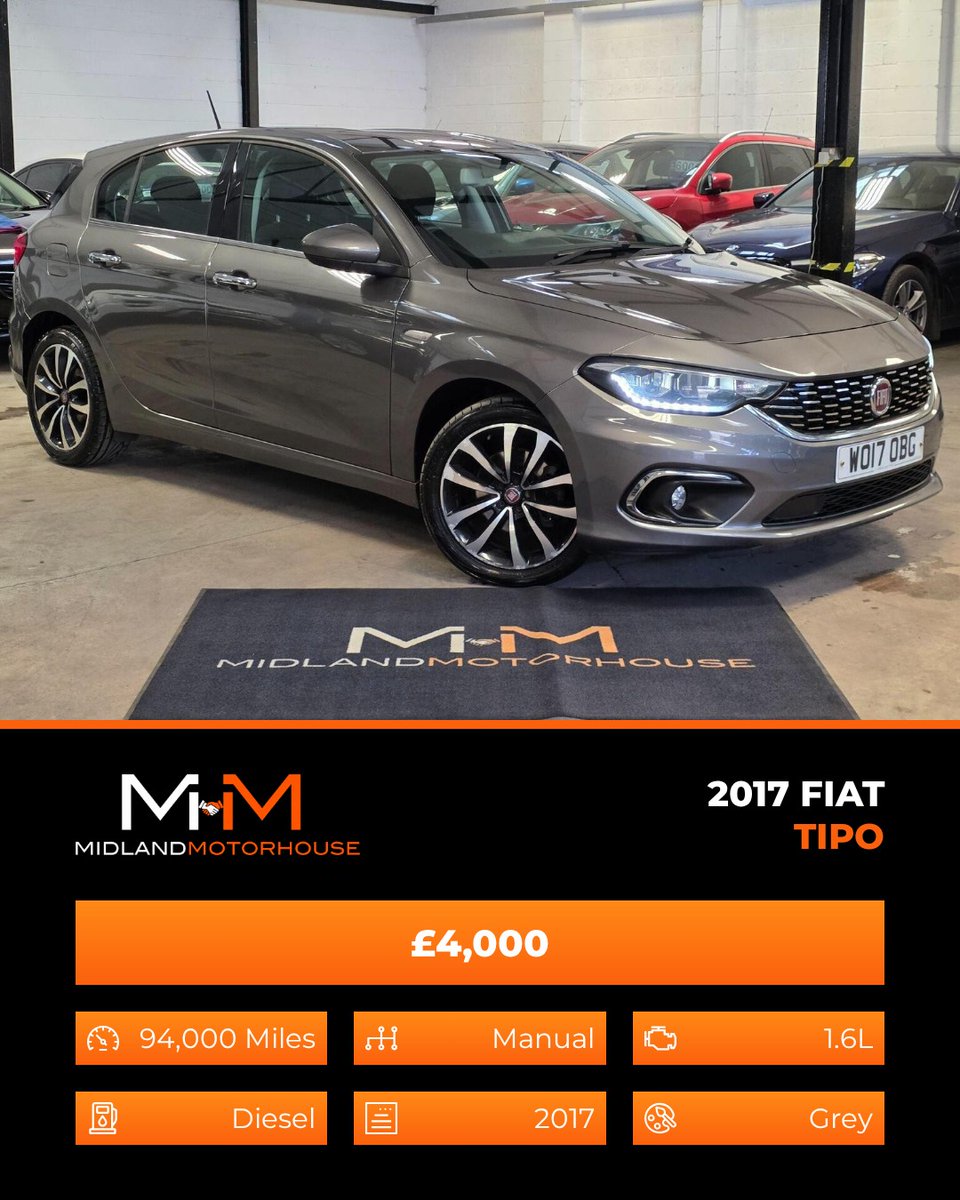 DeirdreClaiae's tweet photo. 2017 FIAT TIPO 1. 6 MultiJetII Lounge - £4, 000 
1. 6L Diesel, Manual, 94, 000 miles

6-month warranty, independent health check, serviced before sale, and minimum 6 months MOT. Contact: 01455 697400 | info@midlandmotorhouse. com https://t.co/oimYjuP29n