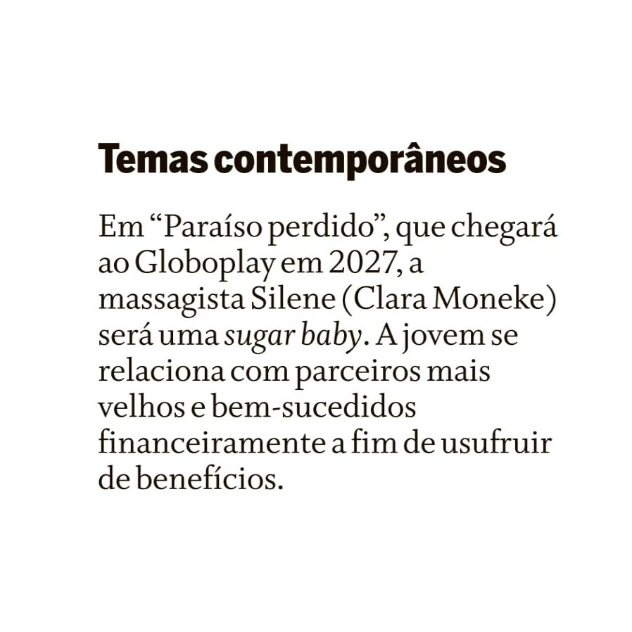 forumeplay's tweet photo. Em #ParaísoPerdido, que chegará ao Globoplay em 2027, Silene (Clara Moneke) será uma sugar baby. A massagista se relacionará com homens mais velhos e bem-sucedidos financeiramente em busca de benefícios.

🗞️ Coluna Play https://t.co/P4VuZzAio3