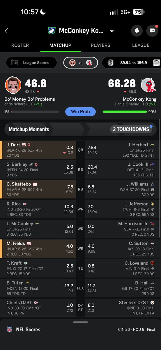 Dshapiro1014's tweet photo. This has to be the worst Fantasy football matchup of all time lol @ESPNFantasy https://t.co/nTNal4goiQ