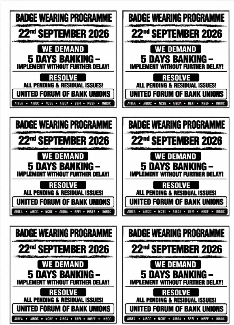 BOIOAMediaUPUTT's tweet photo. 22nd Sep 2026 - Badge Wearing Programme✊

Our badge reflects unity &amp; determination.
5 Days Banking - Implement Without Further Delay!
Resolve all pending &amp; residual issues through meaningful dialogue

United we stand. United we demand.

#5DayBankingNow 
@nilesh_pawar15 @PMOIndia https://t.co/TwjPn3s26A