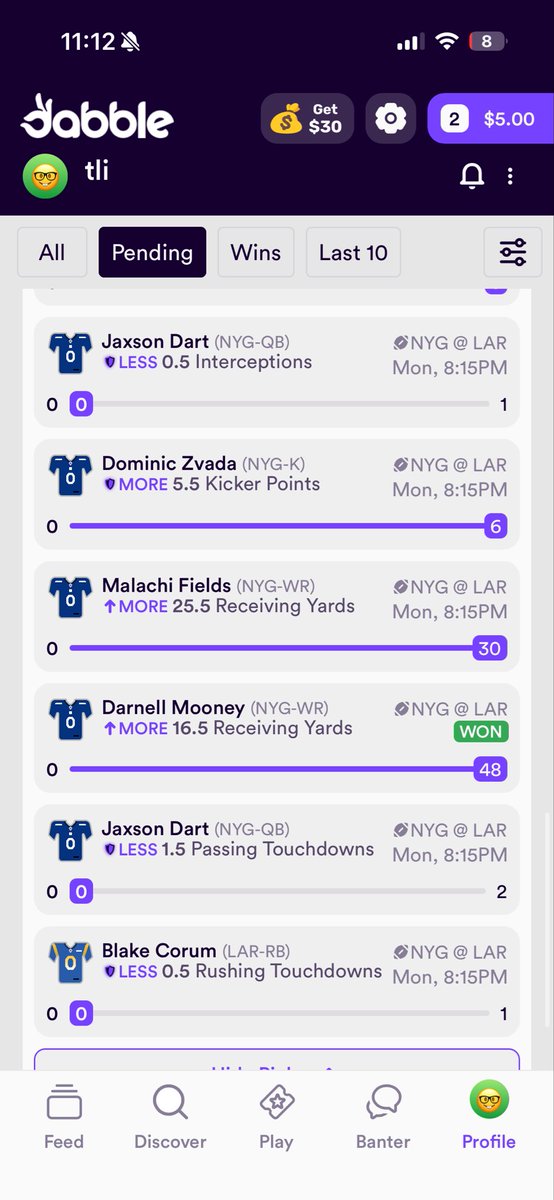 laurentlocks's tweet photo. im sick 😕😕 went 9/10 on @DabbleFantasy for MNF

FOLLOW ME @/tli FOR PLAYS ✅
I MAKE PLAYS ON THERE FREQUENTLY‼️ https://t.co/rtmD4C5mCD