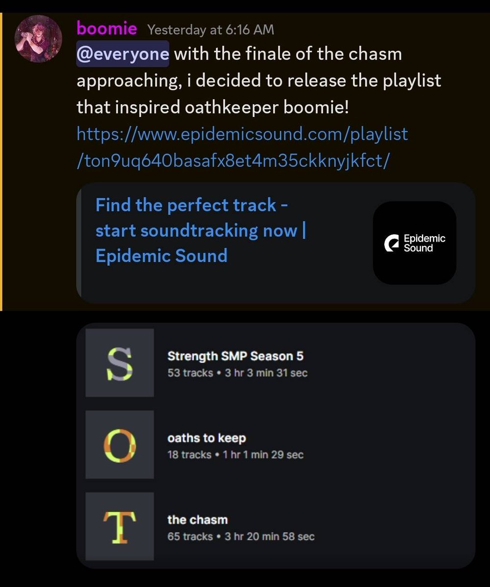 Boomieupdates_'s tweet photo. 🔔—Discord Ping!
Boomie released the playlist for oathkeeper boomie!
 
https://t.co/AFQW9sEz9L https://t.co/nuoqm3BCvv