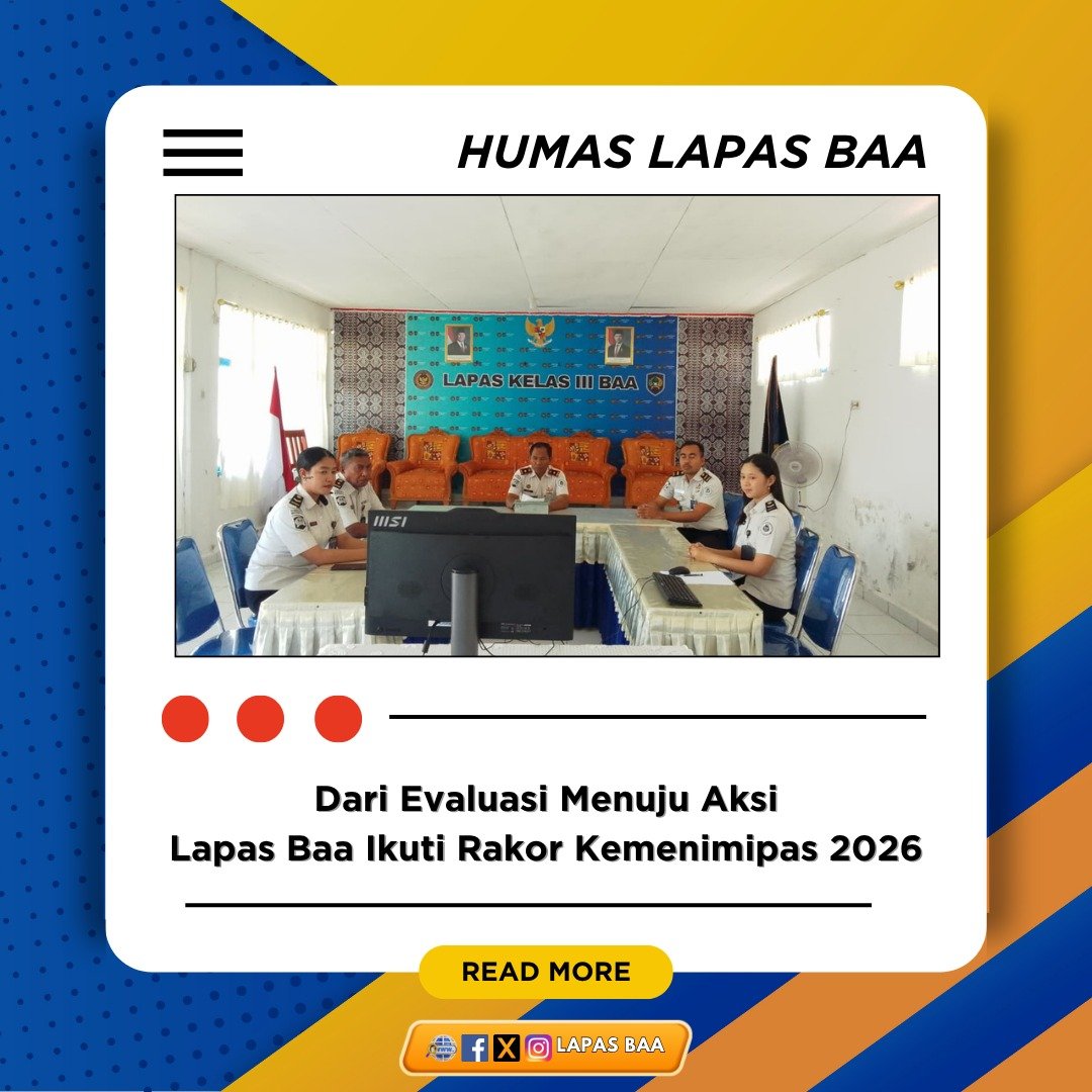 lapasbaa's tweet photo. Dari Evaluasi Menuju Aksi, Lapas Baa Ikuti Rakor Kemenimipas 2026

Selengkapnya : https://t.co/qnSUQVANKy https://t.co/e0LOXgDfuf