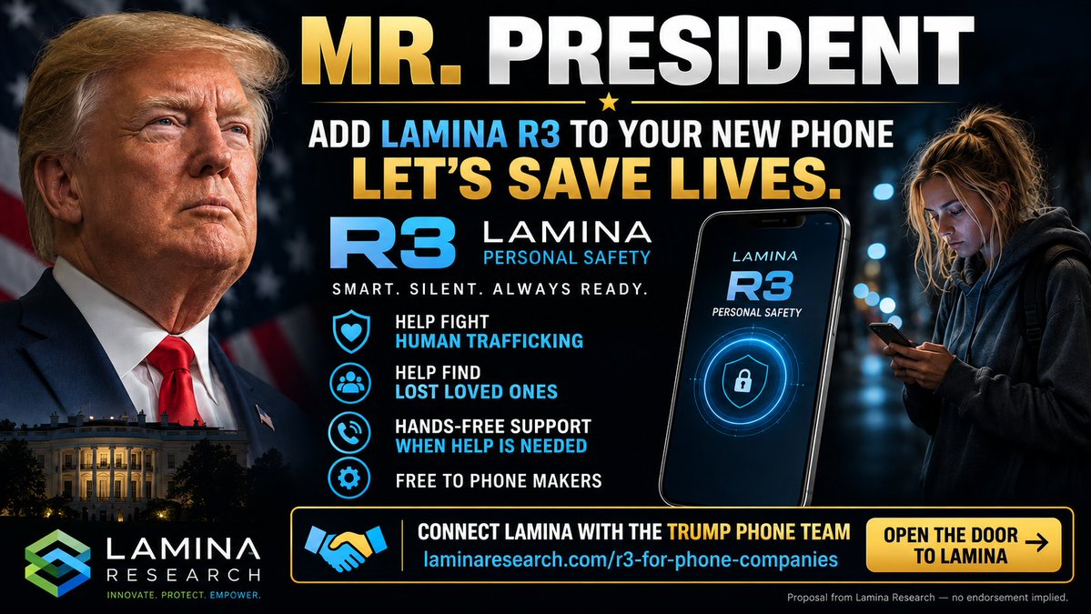 _JohnnyWarrent's tweet photo. @RepSwalwell will you help us save lives? Lamina R3 offers silent distress alerts, live GPS &amp; trusted-contact emergency communication. Installation + our help are FREE. Come join us—or simply help us get R3 seen. People safer together.
https://t.co/sdsM2FwMcR https://t.co/WM8ntigtwX
