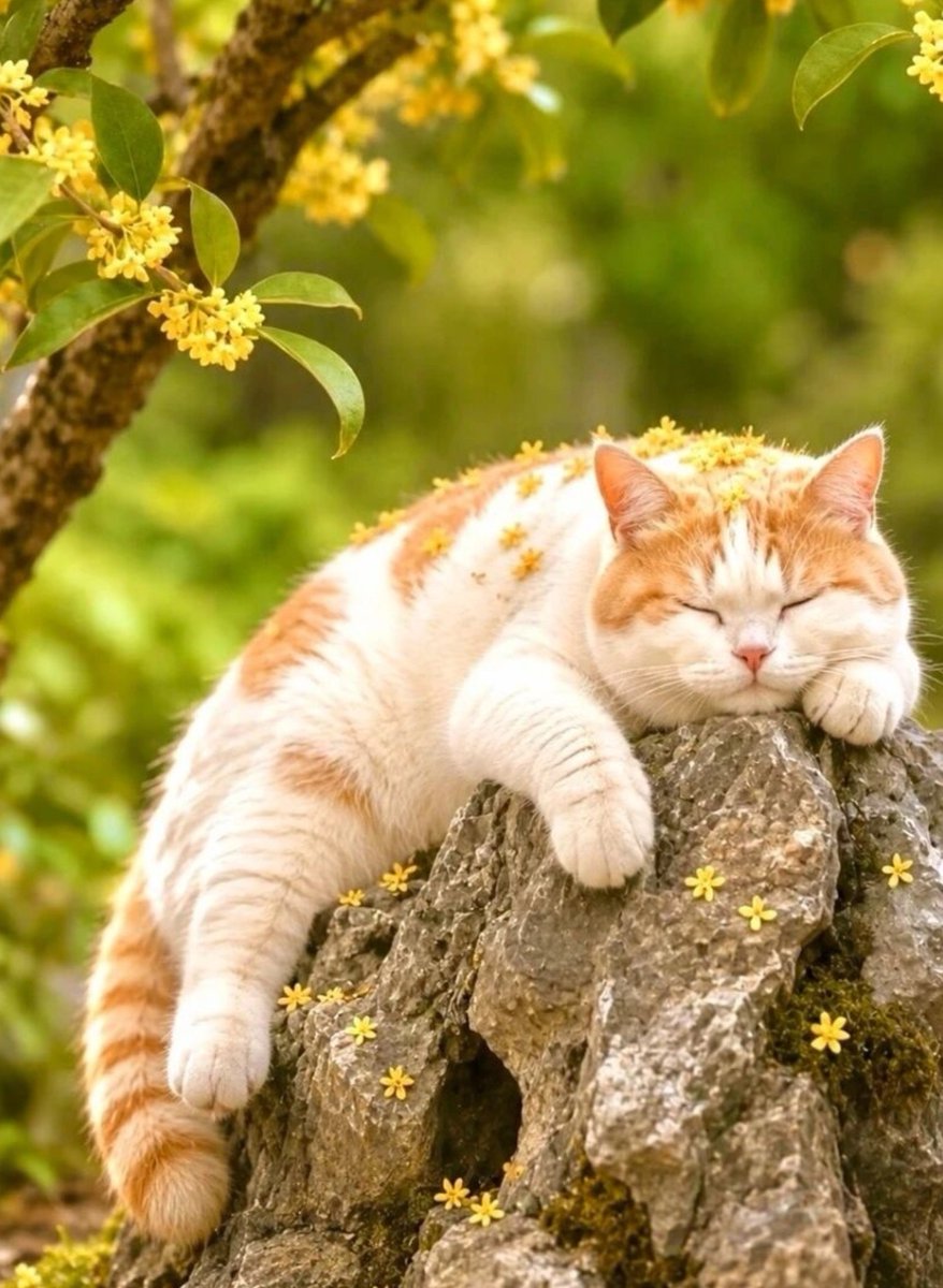Monster49408447's tweet photo. Fallen osmanthus flowers on this sleeping chubby orange cat 🐱
Perfect autumn moment.
 
#Catsoftheworld #AutumnCat #OsmanthusFlower #Petsoftwitter #furry #photo #nature https://t.co/s3QVdvHwuh