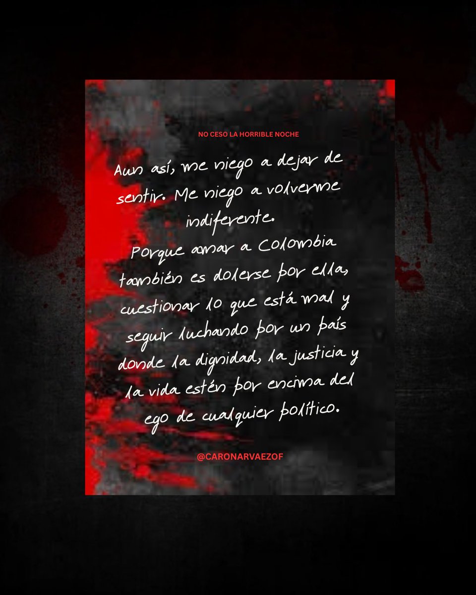 CaroNarvaezP's tweet photo. No escribo esto desde el odio, sino desde el dolor de ver a mi país cada vez más dividido. 🇨🇴 Hay cosas que no deberían normalizarse ni justificarse por fanatismo político. https://t.co/OHqIIMPctE