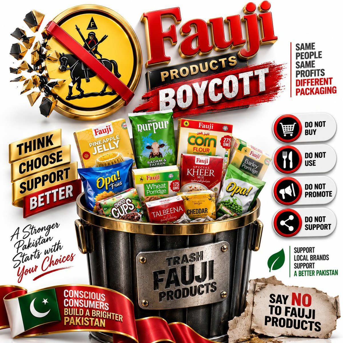 pti170356's tweet photo. Support Local Small Businesses &amp; Brands. Boycott Fauji Products.
#BoycottFaujiProducts https://t.co/iU9lnEP5j6