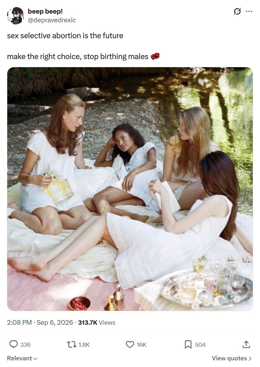 ReviewsPossum's tweet photo. I saw a bunch of feminists advocating aborting male fetuses two weeks ago. https://t.co/jySqenQYNN