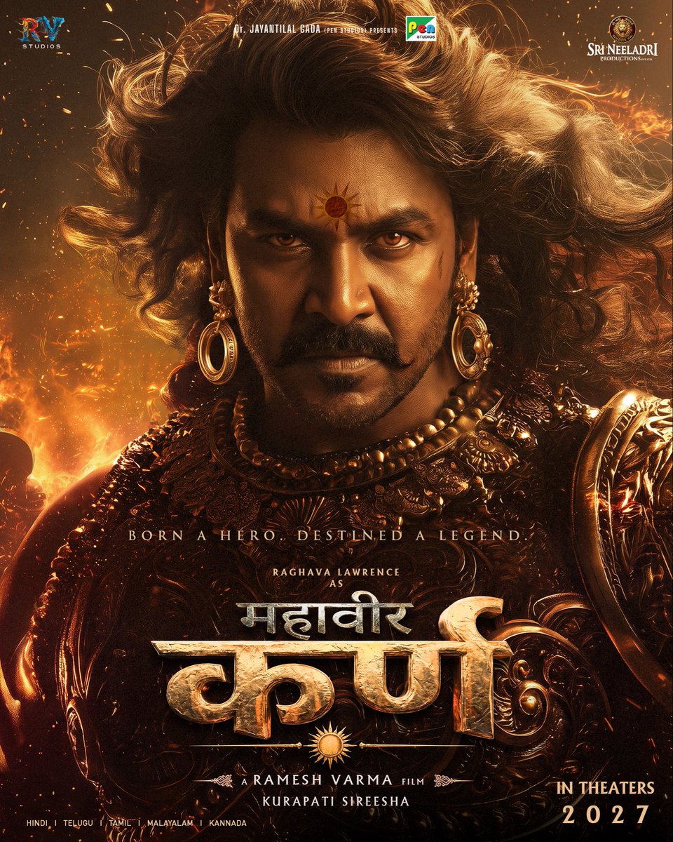 PenMovies's tweet photo. A Face. A Legend. A Warrior. ⚔️

Here is the FIRST LOOK of #RaghavaLawrence as #MahaveerKarna 🏹🔥

@offl_Lawrence steps into mythology for the first time as the legendary #Karna ⚔️

An EPIC LIVE-ACTION SAGA, helmed by Blockbuster Director @DirRameshVarma 

The Legend Rises 🏹

@PenMovies @Neelladriprod @RVfilmhouse @jayantilalgada  @ShreeLyricist #RamjiDott