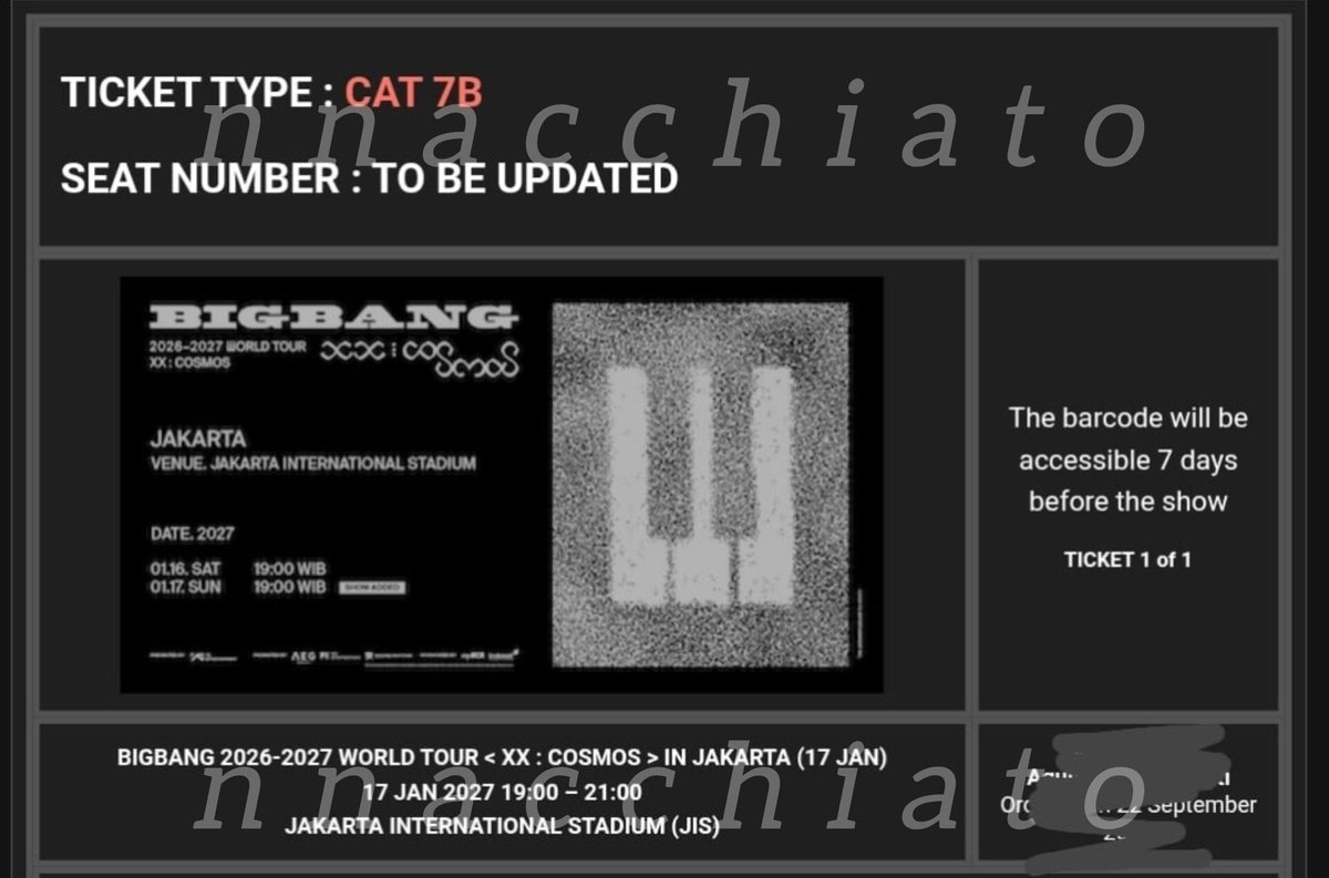 nnacchiato's tweet photo. Gesss, karna kakak w dapet cat 5B, mau bantu wts cat 7B, harga sesuai yang dibayar dan no fee ya, bisa dm aku lgsg
#BIGBANG #COSMOS_WORLD_TOUR #COSMOS_WORLD_TOUR_IN_JAKARTA #BIGBANG_IS_BACK https://t.co/5hI1Un1ebG