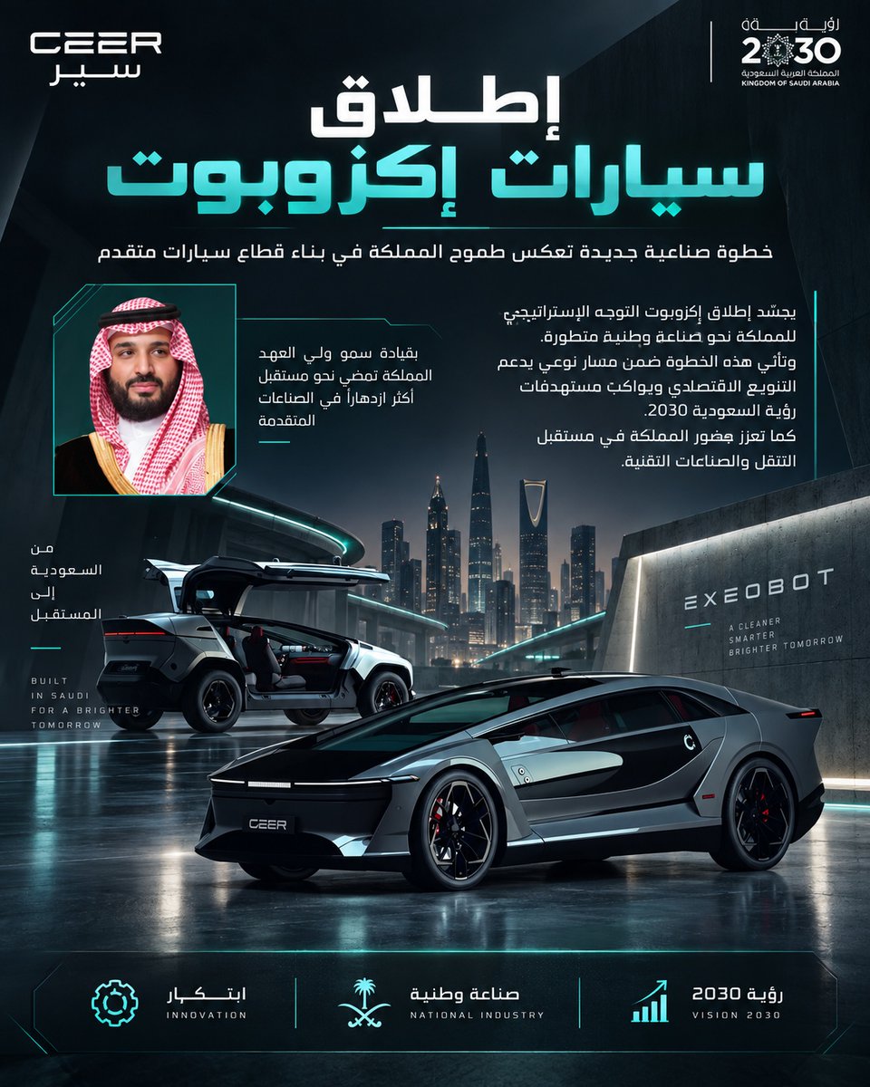 AboDimaa88's tweet photo. طموح سمو ولي العهد ما يعرف المستحيل واليوم نشوف أول ثمار شركة #سير تنطلق بسيارات #إكزوبوت لتبدأ معها مرحلة جديدة في تاريخ الصناعة السعودية
#ولي_العهد_يطلق_سيارات_سير https://t.co/3fcSOvrYye