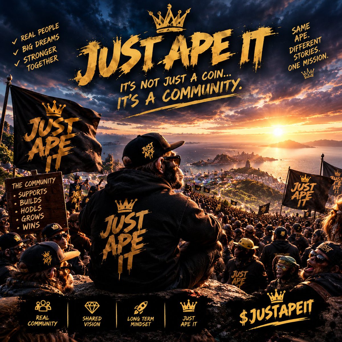 ric96730's tweet photo. 🦍 IT’S NOT JUST A COIN. IT’S A COMMUNITY.

One ape can make noise.
A whole army can make waves. 🌊
Different stories.
Different backgrounds.
 One mission.

Build. Support. Grow. Repeat. 🔨🔥
I’m building JUST APE IT from the ground up — and anyone who believes in the mission is welcome in the jungle.
SAME APE. BIGGER DREAMS. 👑🦍

$JUSTAPEIT
#JustApeIt #ApeArmy #Solana #MemeCoin