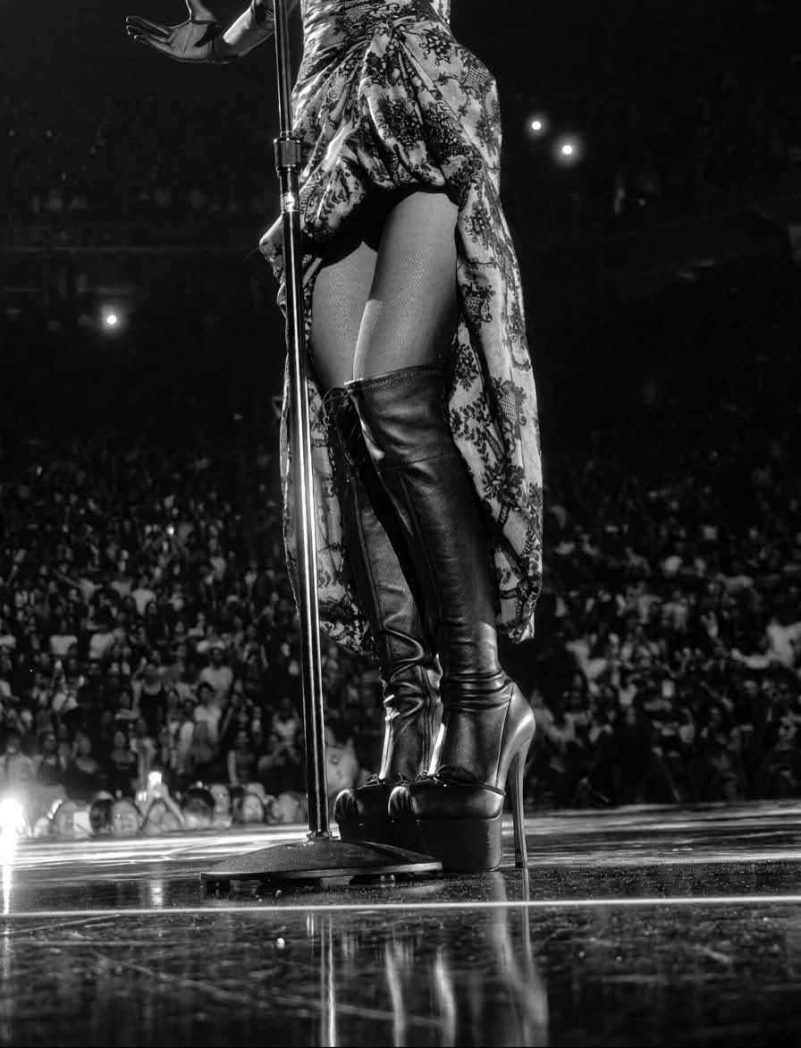 fleurfreak's tweet photo. i know ariana hasn't stomped around in these for 12 years of her career just for yall to say she is trying to be a child. like show me a 3 year old doing the greedy choreo in 7 inch heels right now please. https://t.co/WTKatXSKJj