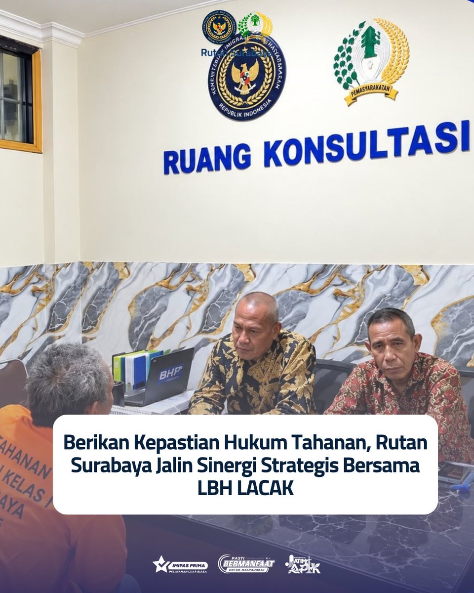 HumasRutansby's tweet photo. Rutan Kelas I Surabaya bersama LBH LACAK jalin kerja sama Pos Bantuan Hukum untuk perkuat akses keadilan dan pendampingan hukum yang profesional bagi para tahanan. https://t.co/8SS3ah6ezj