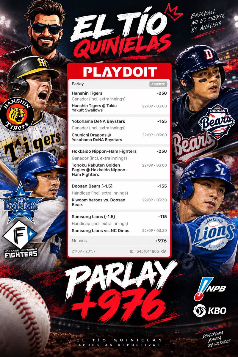 TioQuinielas's tweet photo. Bomba asiática!! 🔥⚾️
Un combinado de KBO y NPB! 👊🏻 https://t.co/biVq191nyF