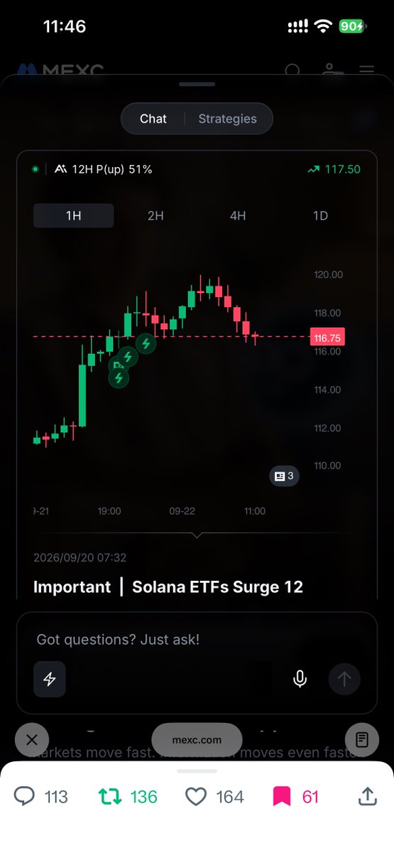 sunsetlaps's tweet photo. @MEXC_AfricaBU tried this mexc ai feature for the very first time and it is so easy to navigate. really helpful when you are looking into market insights and theyre also presenting it in a way thats not so overwhelming at all. really great idea! #TradingTakesTwo #MEXCAI
#mexc uid: 79341327 https://t.co/Ou40m6YWbv