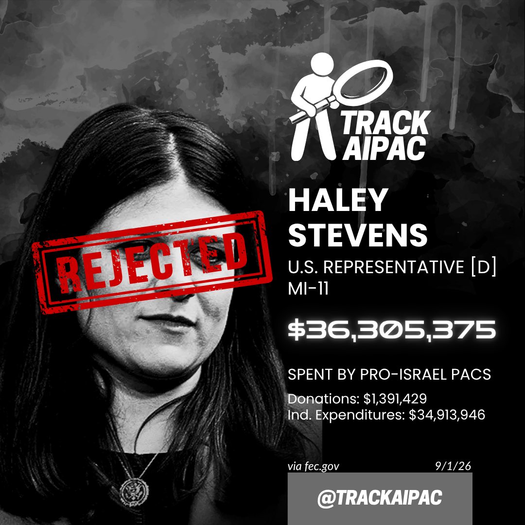 TrackAIPAC's tweet photo. Haley Stevens to Democrats: You should keep supporting Israel!

Democrats to Haley Stevens: No! https://t.co/UasWmlLykb