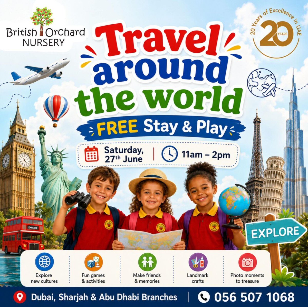 ThomasenaCm32's tweet photo. Travel Around the World with BON! ✈️🌍

Pack your imagination and join us for a FREE Stay &amp; Play Adventure inspired by countries, cultures, and exciting discoveries from around the globe! 🗓 Saturday, 27th June
⏰ 11 AM – 2 PM
📍 Dubai, Sharjah &amp; https://t.co/vKmt4cRlPr