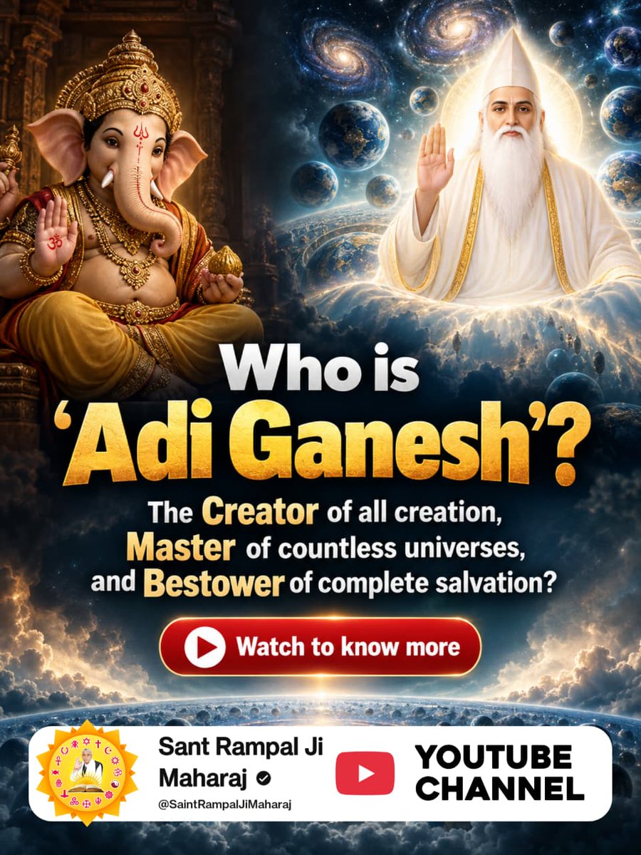 Somisiyote's tweet photo. #StoryOf_AadiGanesha
💫💫⤵️⤵️

गौरी पुत्र गणेश जी को तो सब जानते हैं, 
लेकिन वह आदि गणेश कौन है ,जो सर्व सृष्टि का रचनाहार है असंख्यो  ब्रह्मांडों का स्वामी वह पूर्ण मोक्ष दाता है

Sant Rampal Ji YouTube https://t.co/mb7dHpzCAS