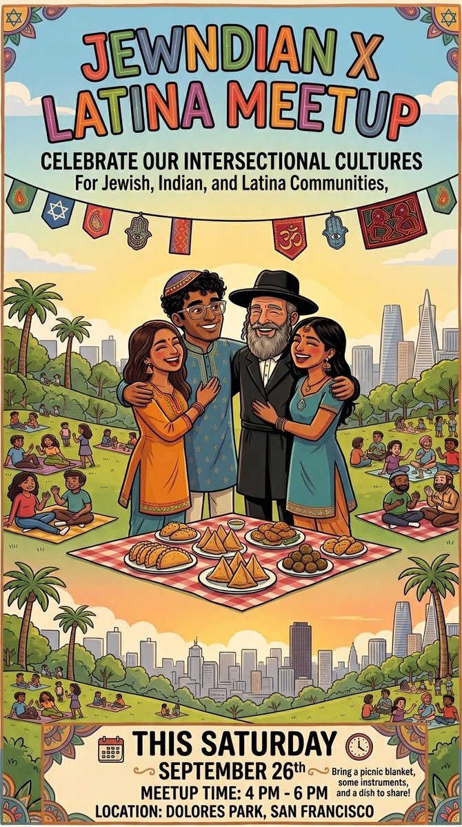 EndorsiVal's tweet photo. assembling all brothers and sisters in sf!

all are welcome :) come mingle with us Jewish, Indian, &amp; LatinX folk https://t.co/sXS7DYVXSR