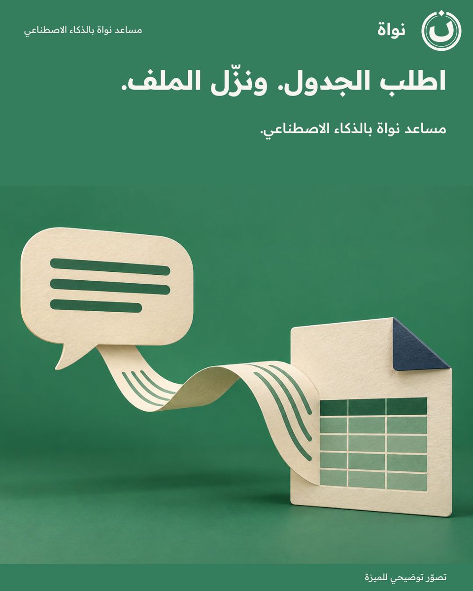 nawaherp's tweet photo. اطلب الجدول. ونزّل الملف.
مساعد نواة بالذكاء الاصطناعي.

شاركها مع فريقك.
#نواة
بحسب تفعيل المساعد. https://t.co/O2YcYfNwUh