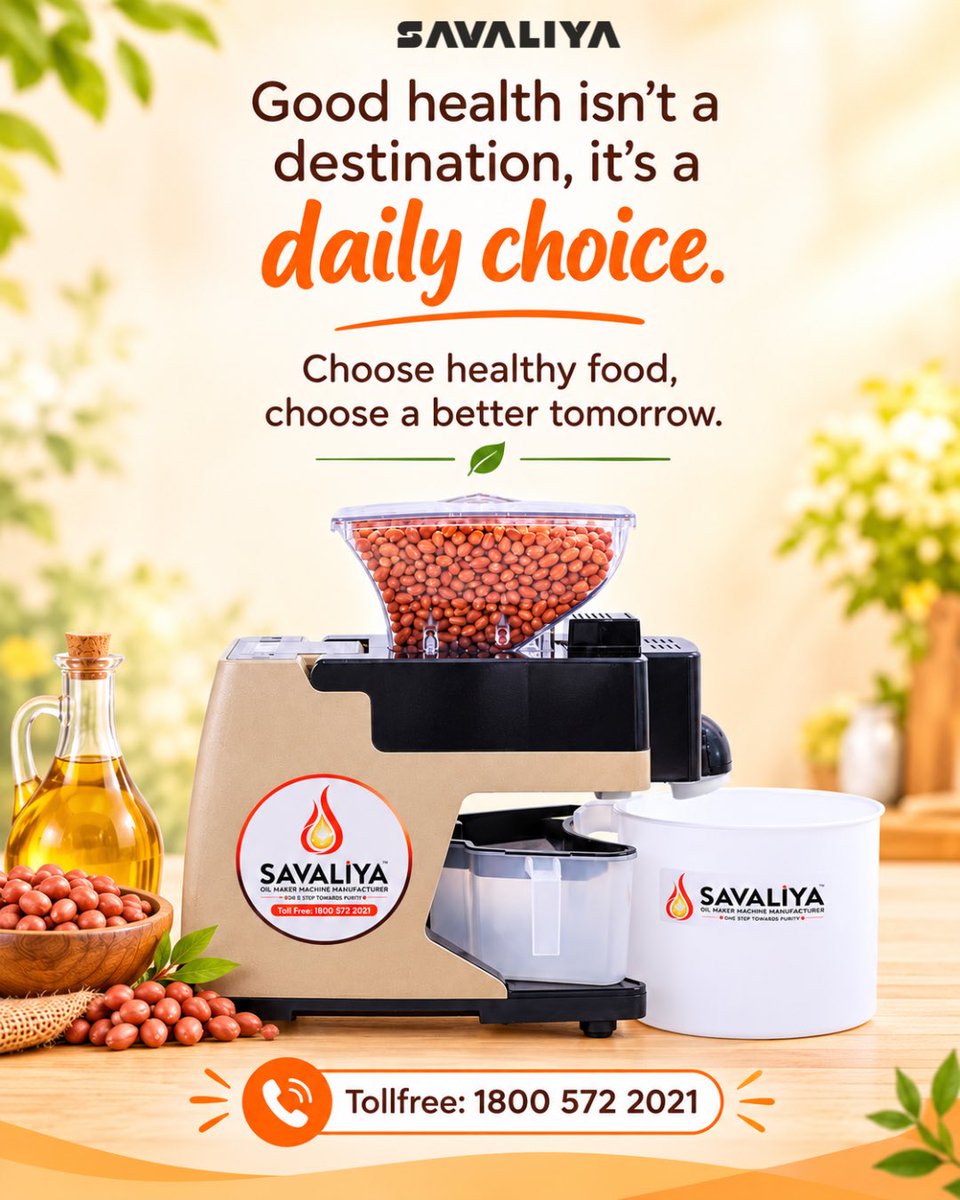 savaliyaoilmak1's tweet photo. Choose healthy food. Choose natural goodness. Choose a better tomorrow.
With the Savaliya Oil Maker Machine, enjoy fresh, homemade oil from your favourite seeds and nuts.
#Savaliya #OilMakerMachine #HealthyLifestyle #HealthyFood #HomemadeOil #ColdPressedOil #NaturalHealth https://t.co/Pj22vfCbQ6