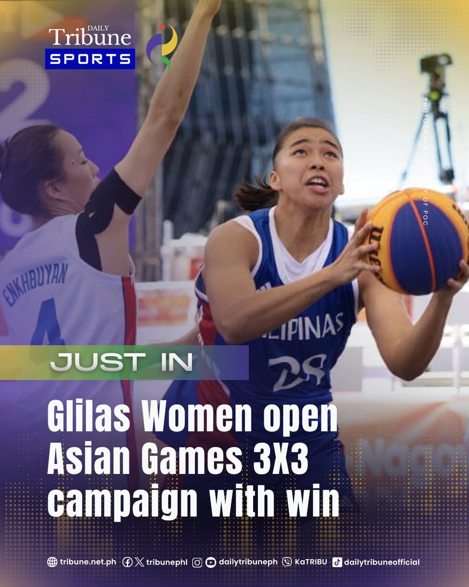 tribunephl's tweet photo. GILAS WOMEN OPEN ASIAN GAMES 3X3 CAMPAIGN WITH WIN
#Gilas Pilipinas Women opened their Aichi-Nagoya Asian Games 3x3 basketball campaign with a 17-12 victory over Mongolia at the Kinjo Futo Station Square Venue on Tuesday.
The #Filipinas will return to action against Macau later in the day in Pool C. | Mark Escarlote
#dailytribune