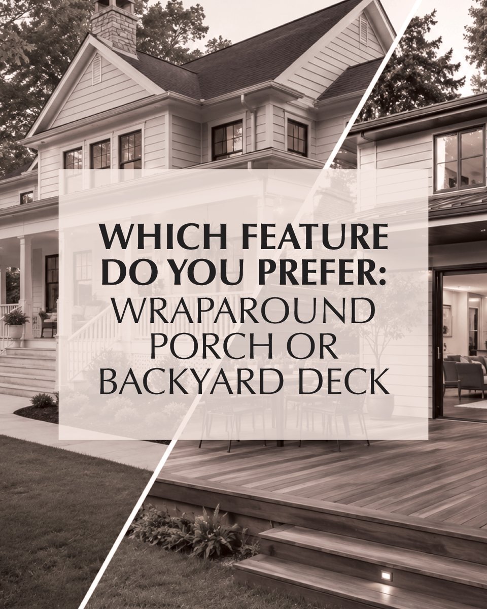 williamclarkhmx's tweet photo. Dreaming of outdoor living? Which would you choose: a charming wraparound porch or a spacious backyard deck? Cast your vote and tell us why below! https://t.co/u5cGrMsqVT
