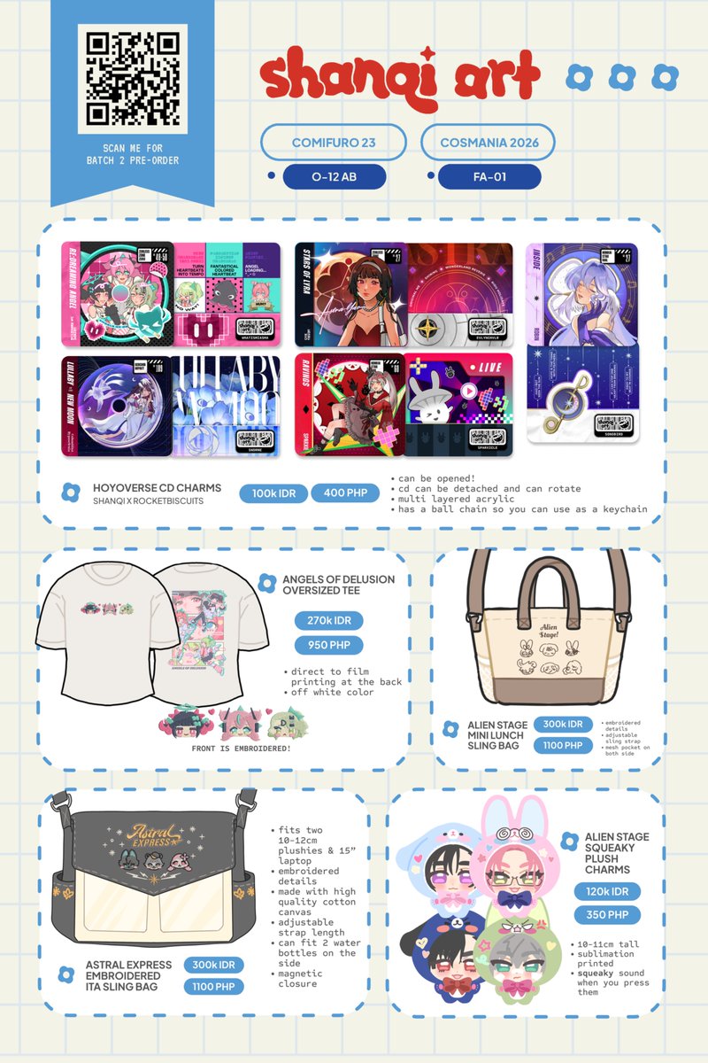 shanqi_art's tweet photo. [🔁💖]

table numbers for #CosplayMania2026 and #CF23 are out!
✅: Local Mail Orders, ALL days pick-up
✨: Uma Musume, ALNST, Vocaloid, Hololive, Pokemon, HoYoVERSE, Persona 4 + 5!  
CosMania 🔗:  https://t.co/4zCKcdPfTS
Comifuro 🔗: https://t.co/Cmm0yTkVAm

Giveaway deets below! https://t.co/Wpvc1RPzu2