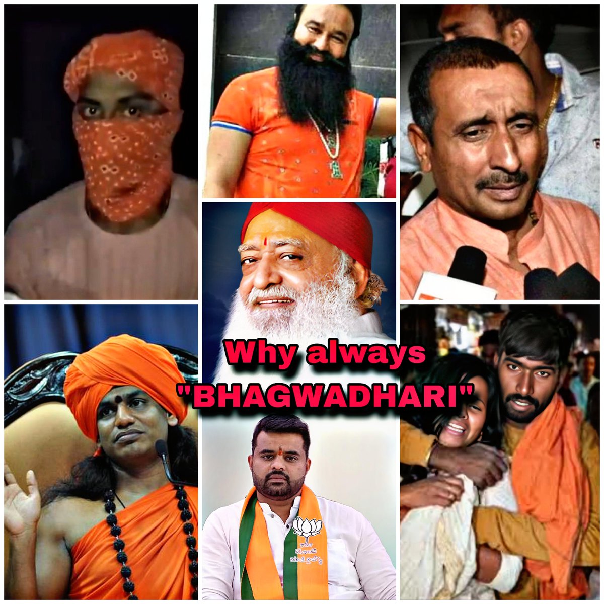 ripper_dhruvaa's tweet photo. Why always BHAGWADHARI? 

Why always HINDU RASTRA supporters?

Why always BJP SUPPORTERS? https://t.co/ucGwqn1nM7